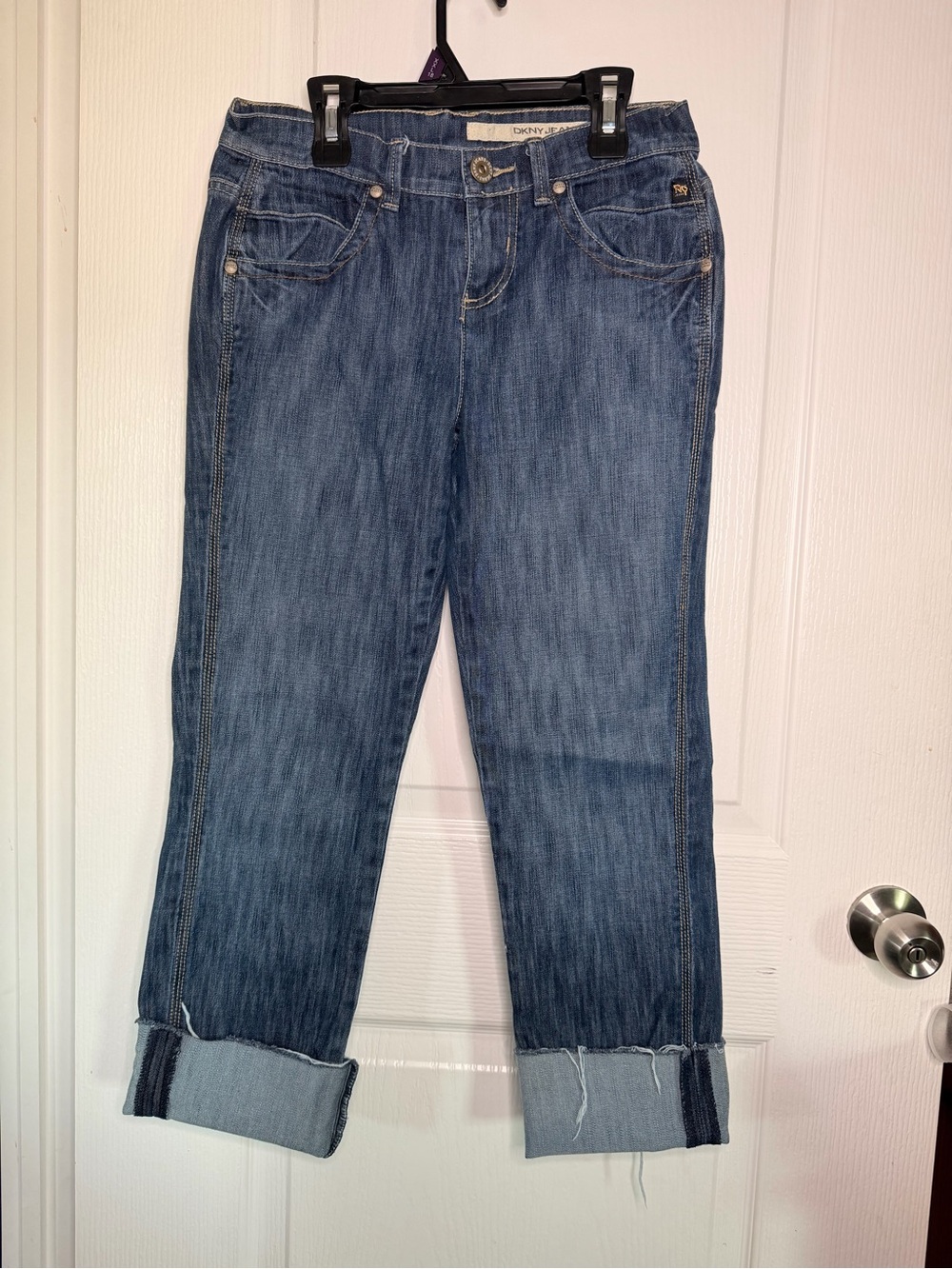 DKNY Women's Cuffed Jeans in Medium Blue Wash
